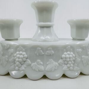 Westmoreland Paneled Grape White Candelabra Candle Holder Set Milk Glass Decor
